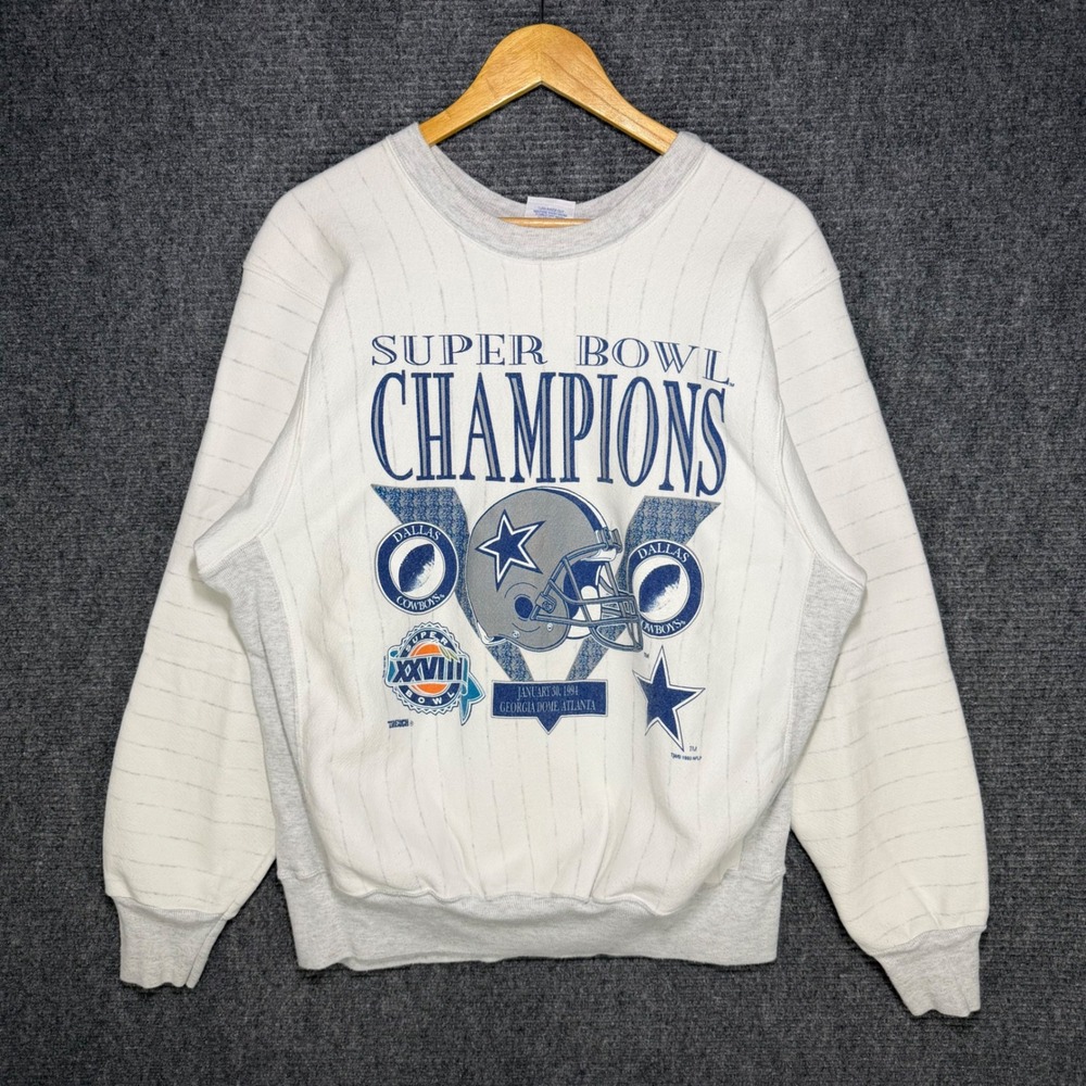 Vintage 90s Cowboys Super Bowl XXVIII Champions Two Tone Pinstripe L
